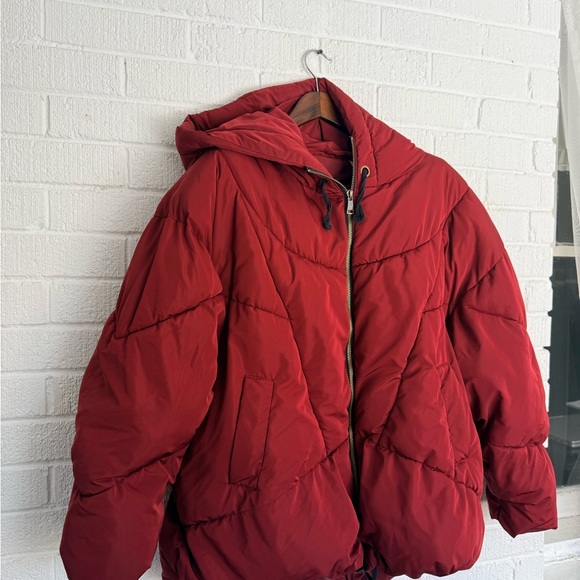 Free People Hailey Puffer Jacket Maroon Wine Large - Picture 2 of 16